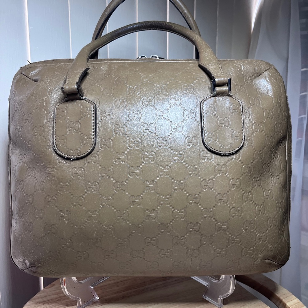 Gucci GG Supreme Briefcase Olive Green Leather broken zipper pull - Picture 1 of 17
